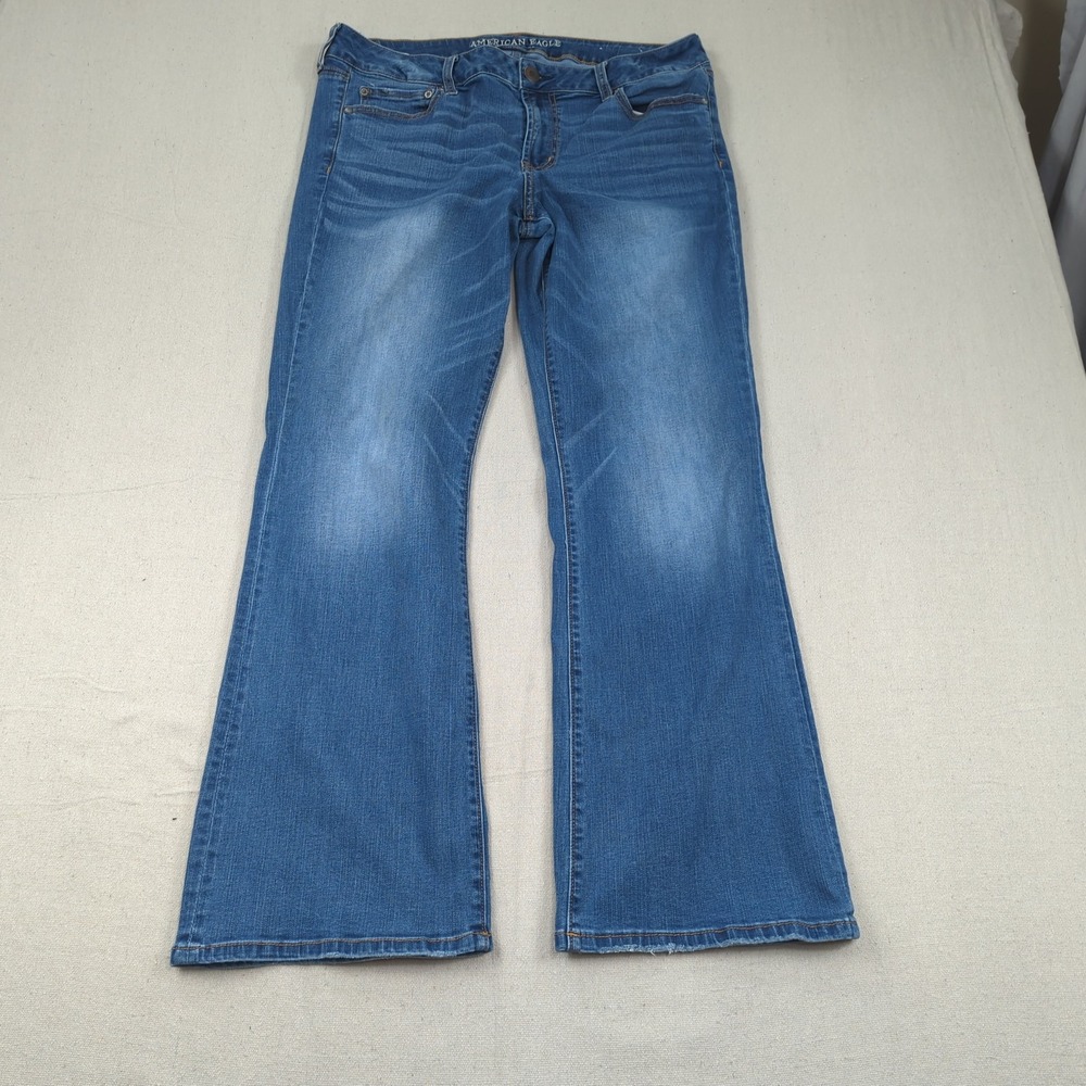 American Eagle Jeans Womens 16 Blue Favorite Boyfriend Flare Stretch Boho Hippie